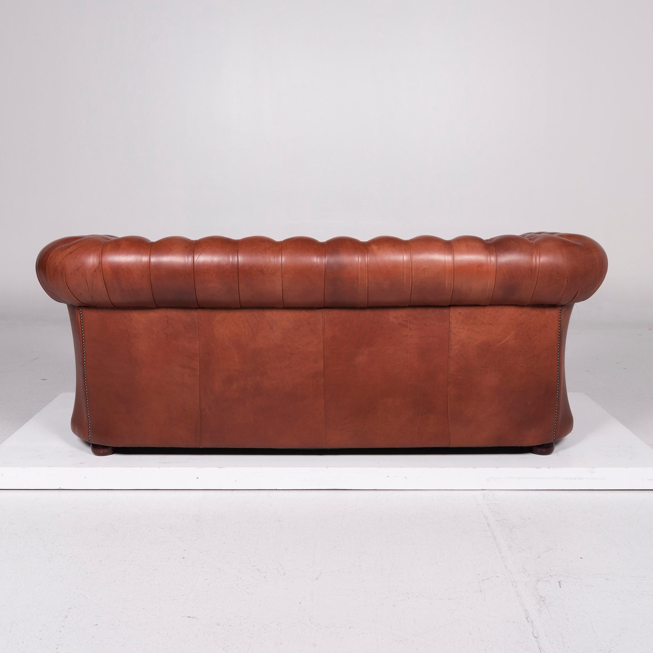 Contemporary Chesterfield Leather Sofa Red Brown Three-Seat Couch Retro
