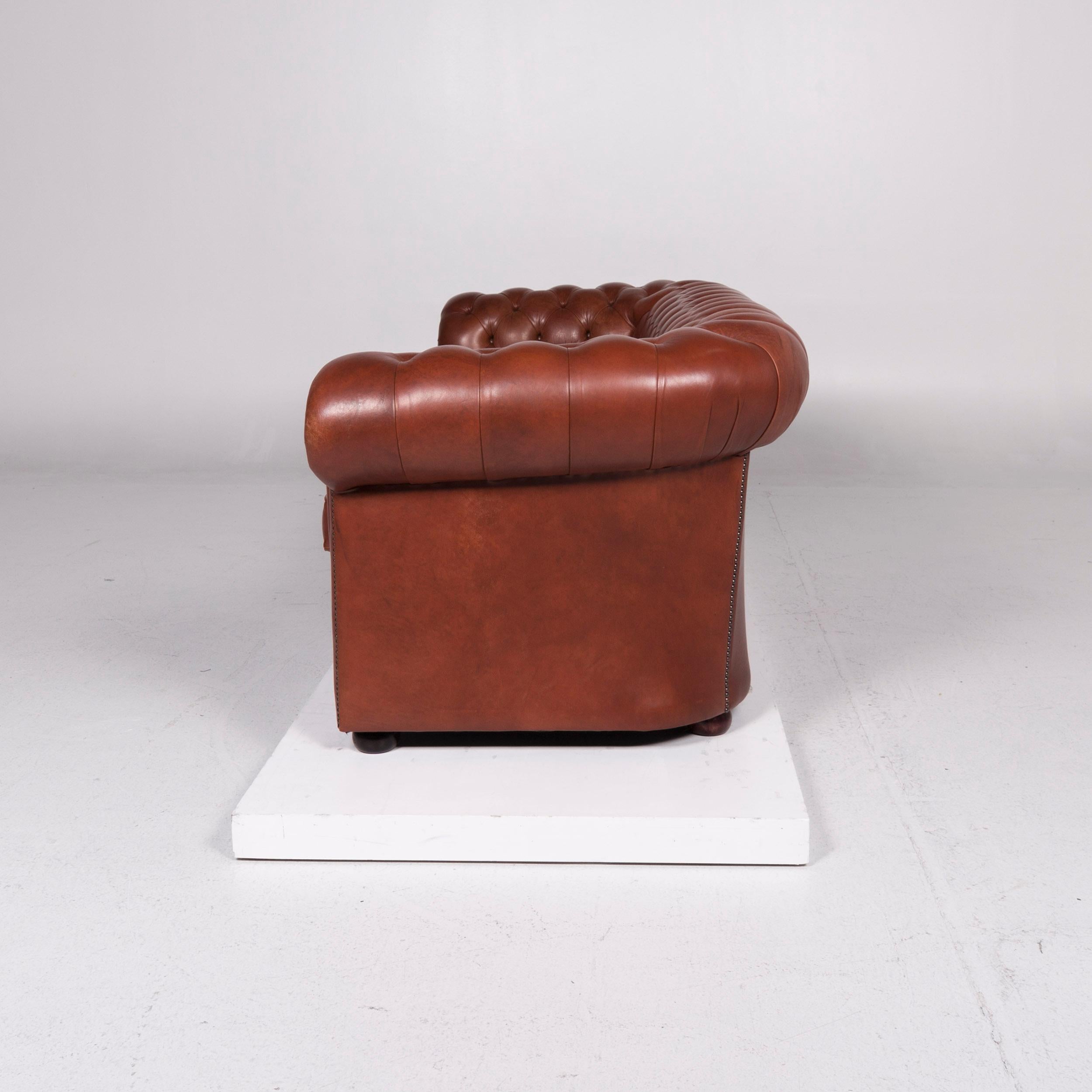 Chesterfield Leather Sofa Red Brown Three-Seat Couch Retro 1