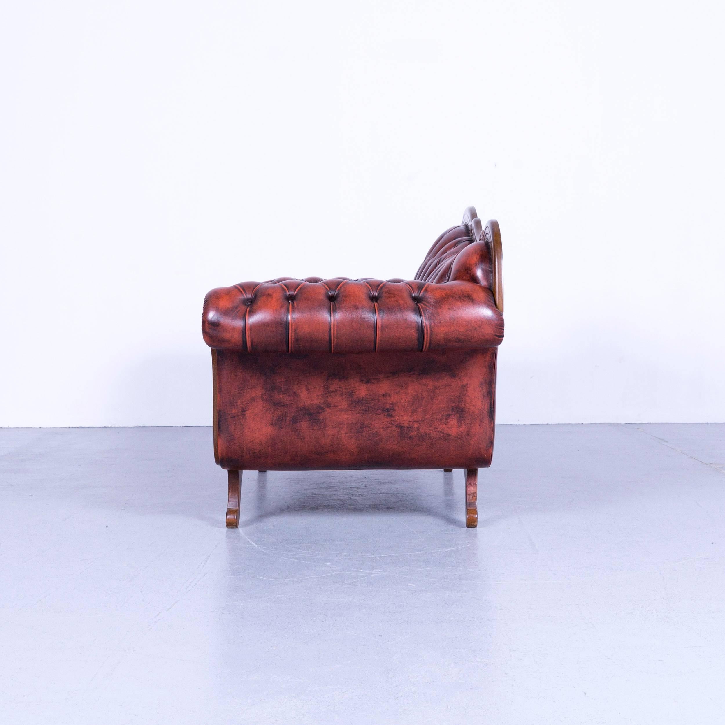 Chesterfield Leather Sofa Red Brown Three-Seat Couch Vintage 5