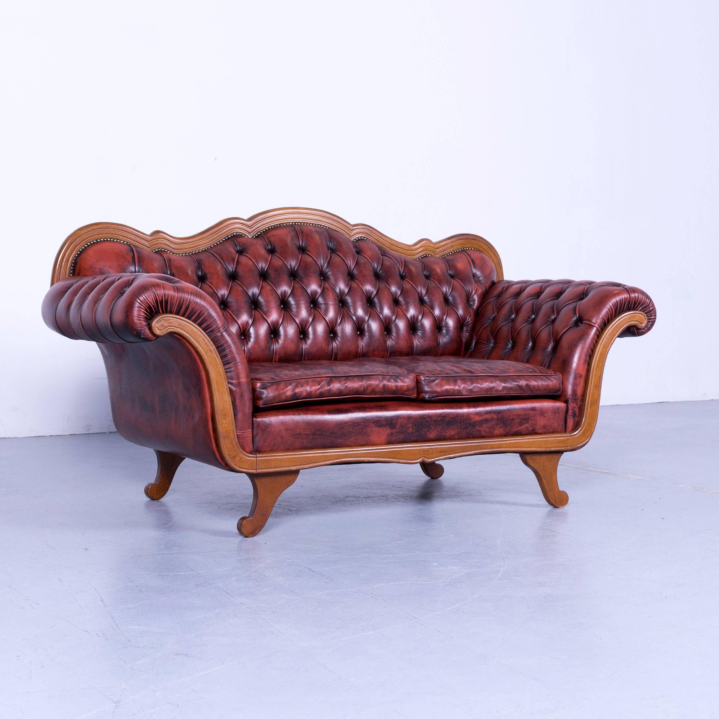 We bring to you an Chesterfield leather sofa red brown three-seat couch vintage.




















  
