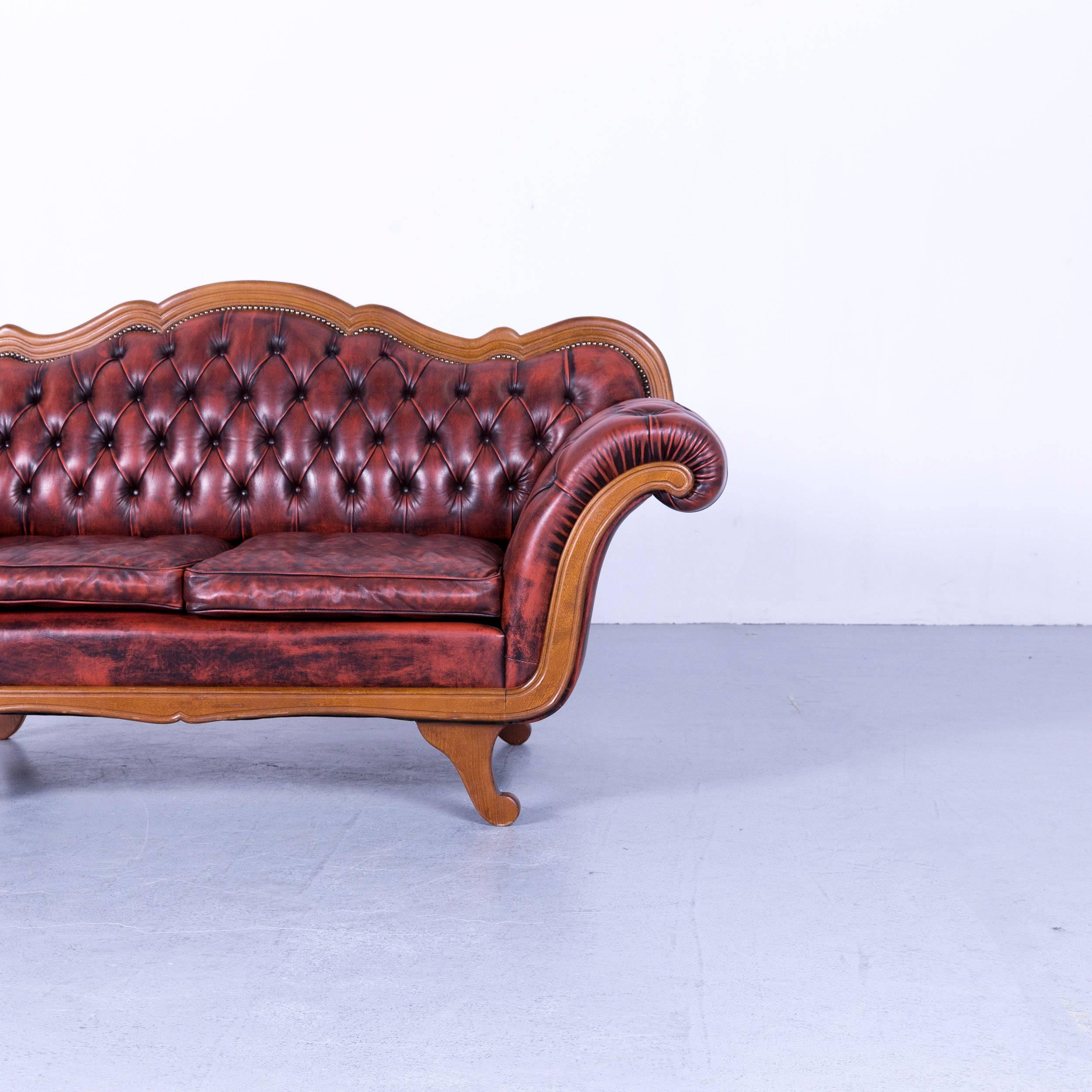 Chesterfield Leather Sofa Red Brown Three-Seat Couch Vintage In Good Condition In Cologne, DE