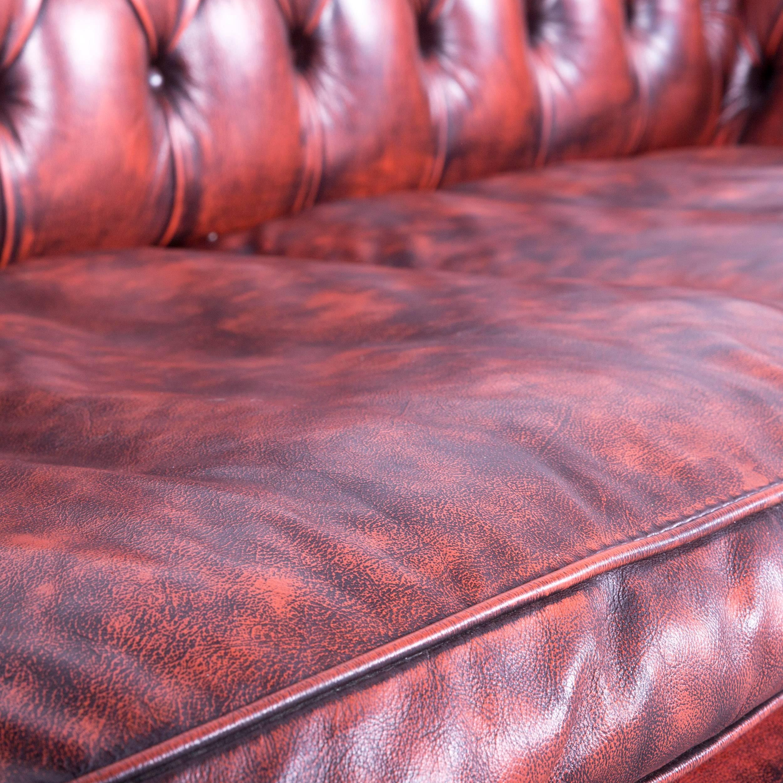 Contemporary Chesterfield Leather Sofa Red Brown Three-Seat Couch Vintage