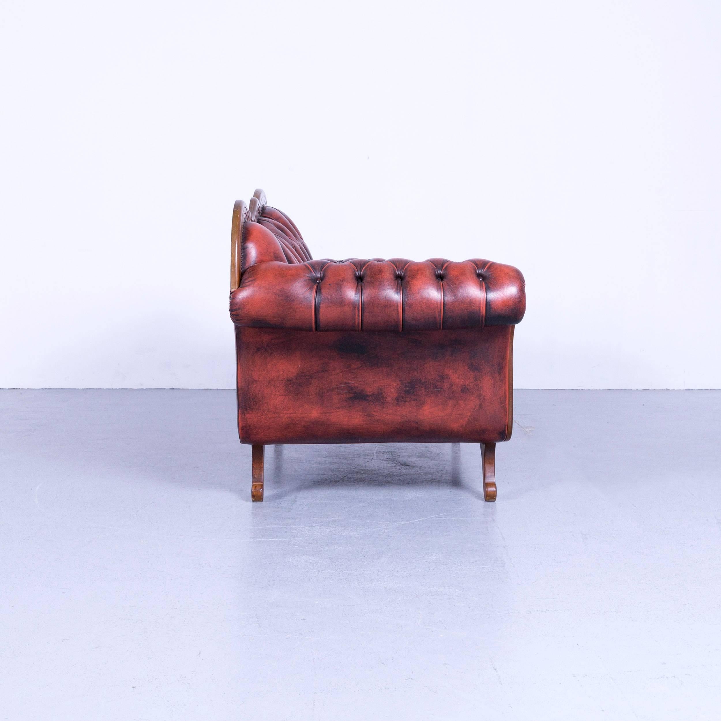 Chesterfield Leather Sofa Red Brown Three-Seat Couch Vintage 3