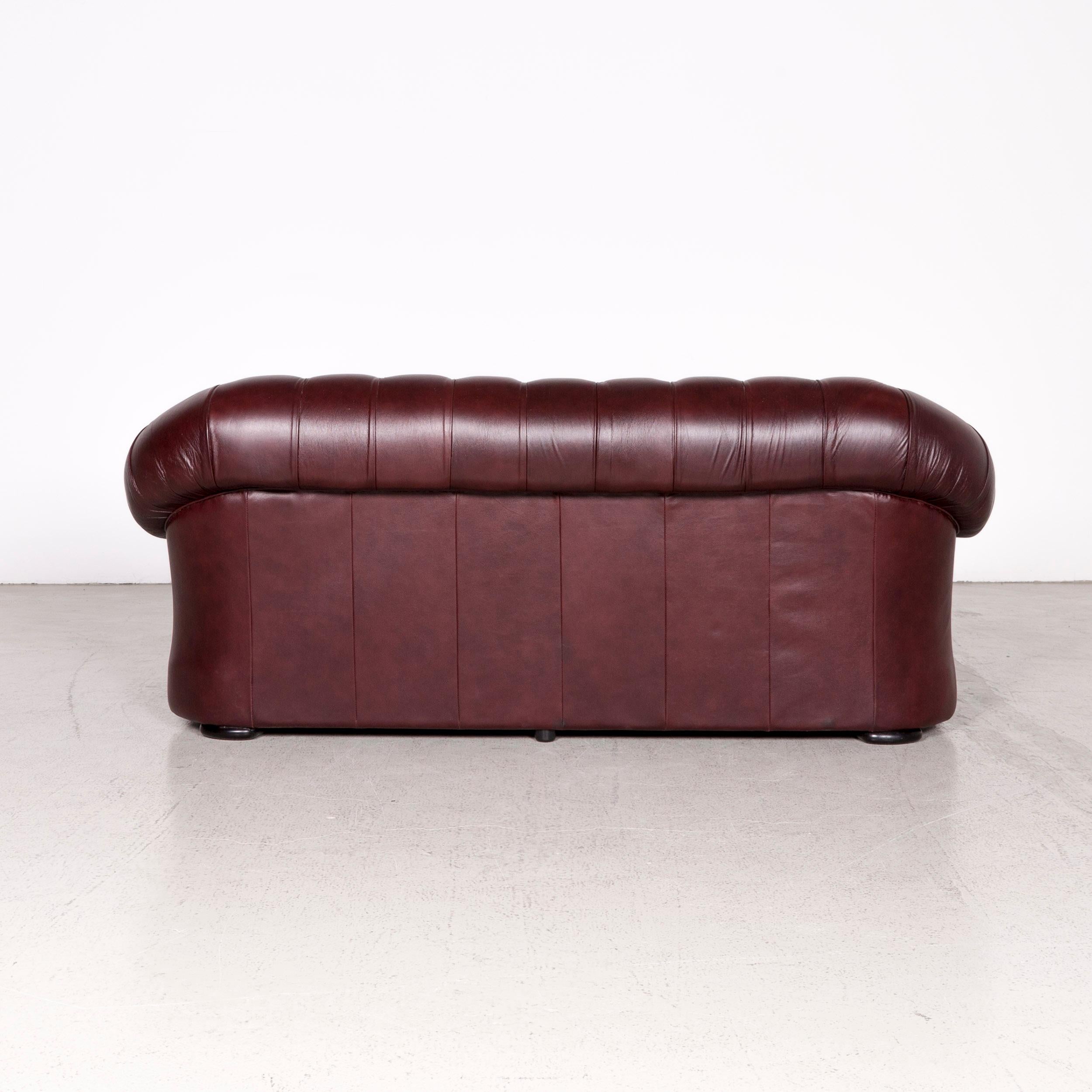 Contemporary Chesterfield Leather Sofa Red Genuine Leather Three-Seater Couch Vintage Retro For Sale