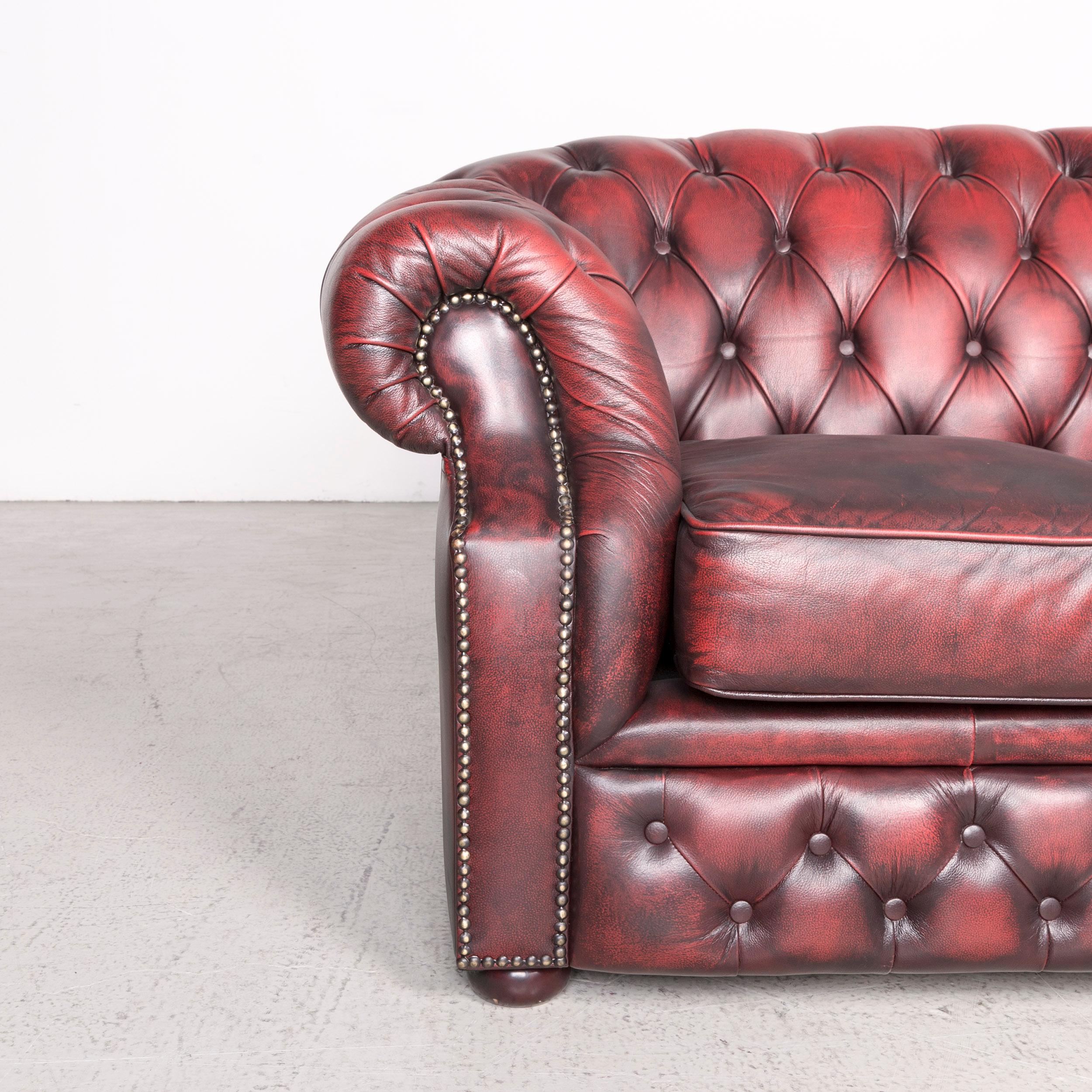 Modern Chesterfield Leather Sofa Red Real Leather Two Seater Couch Vintage Retro For Sale