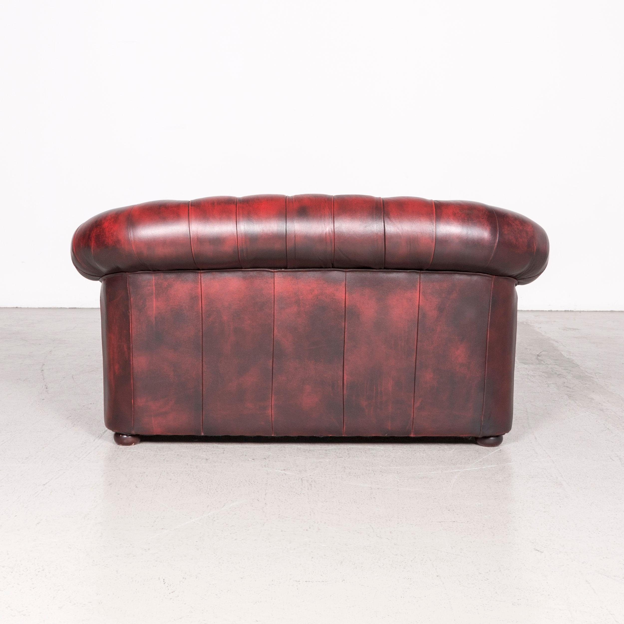 Contemporary Chesterfield Leather Sofa Red Real Leather Two Seater Couch Vintage Retro For Sale