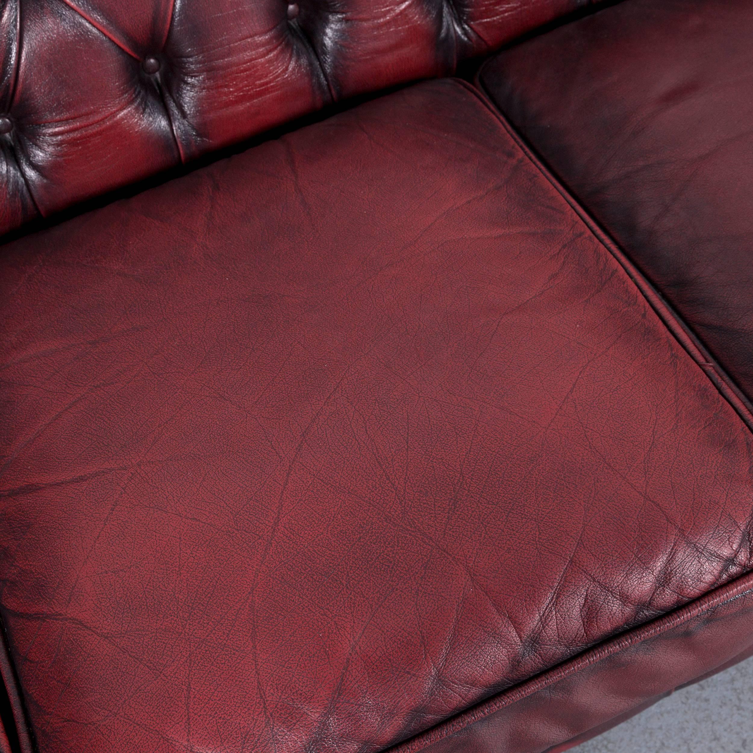 Contemporary Chesterfield Leather Sofa Red Three-Seat Couch
