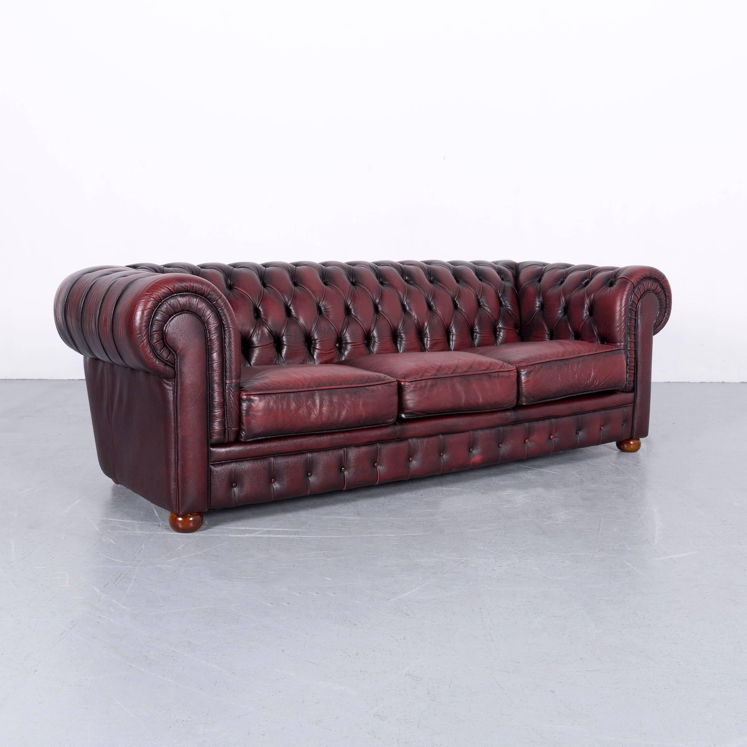 Chesterfield Leather Sofa Red Three-Seat Couch 1