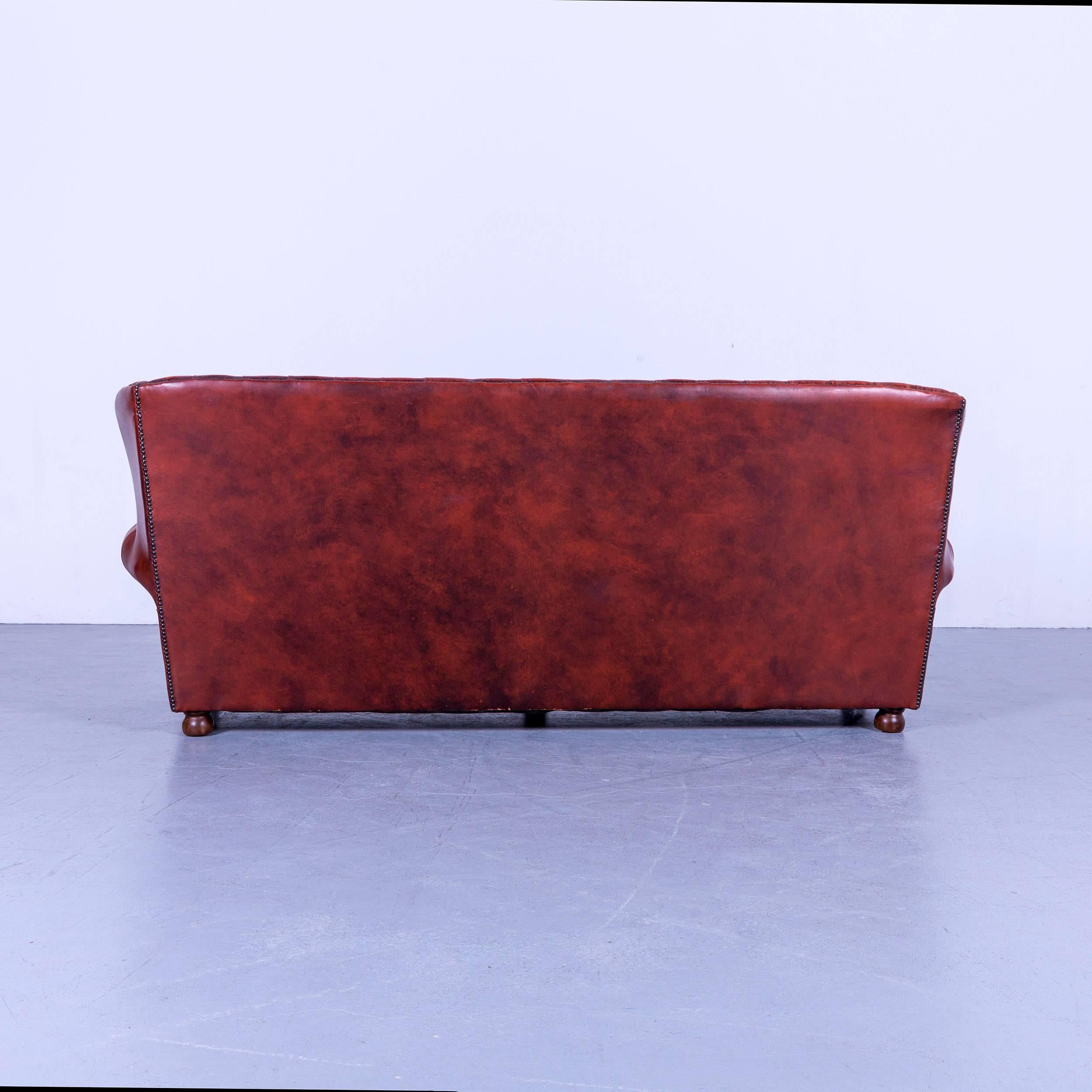 Chesterfield Leather Sofa Red Three-Seat Couch 4