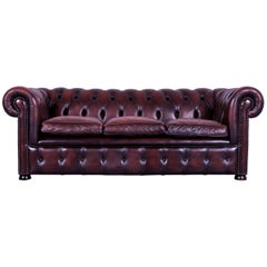 Chesterfield Leather Sofa Red Three-Seat Couch