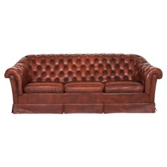 Chesterfield Leather Sofa Red Three-Seat Retro Vintage Couch