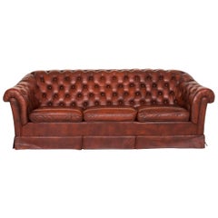 Chesterfield Leather Sofa Red Three-Seat Retro Vintage Couch