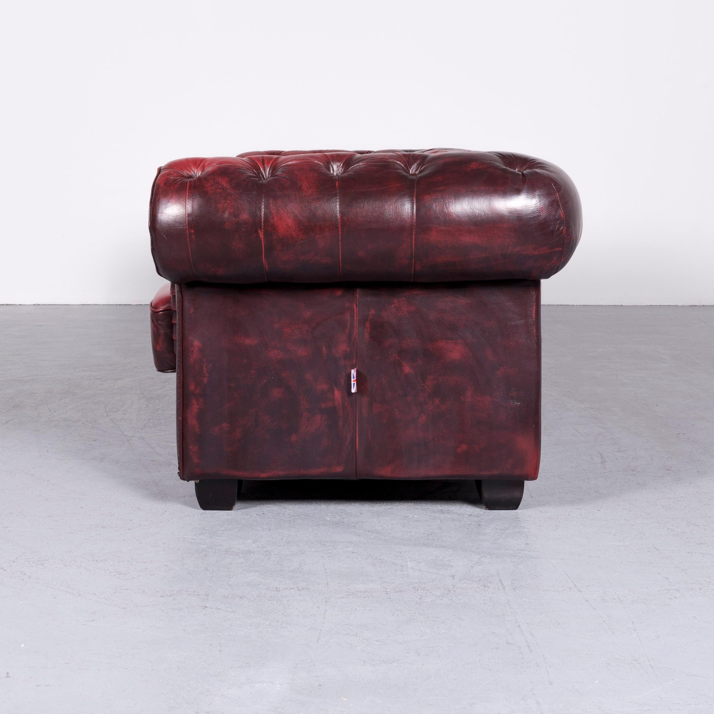 Chesterfield Leather Sofa Red Three-Seat Vintage Couch 3