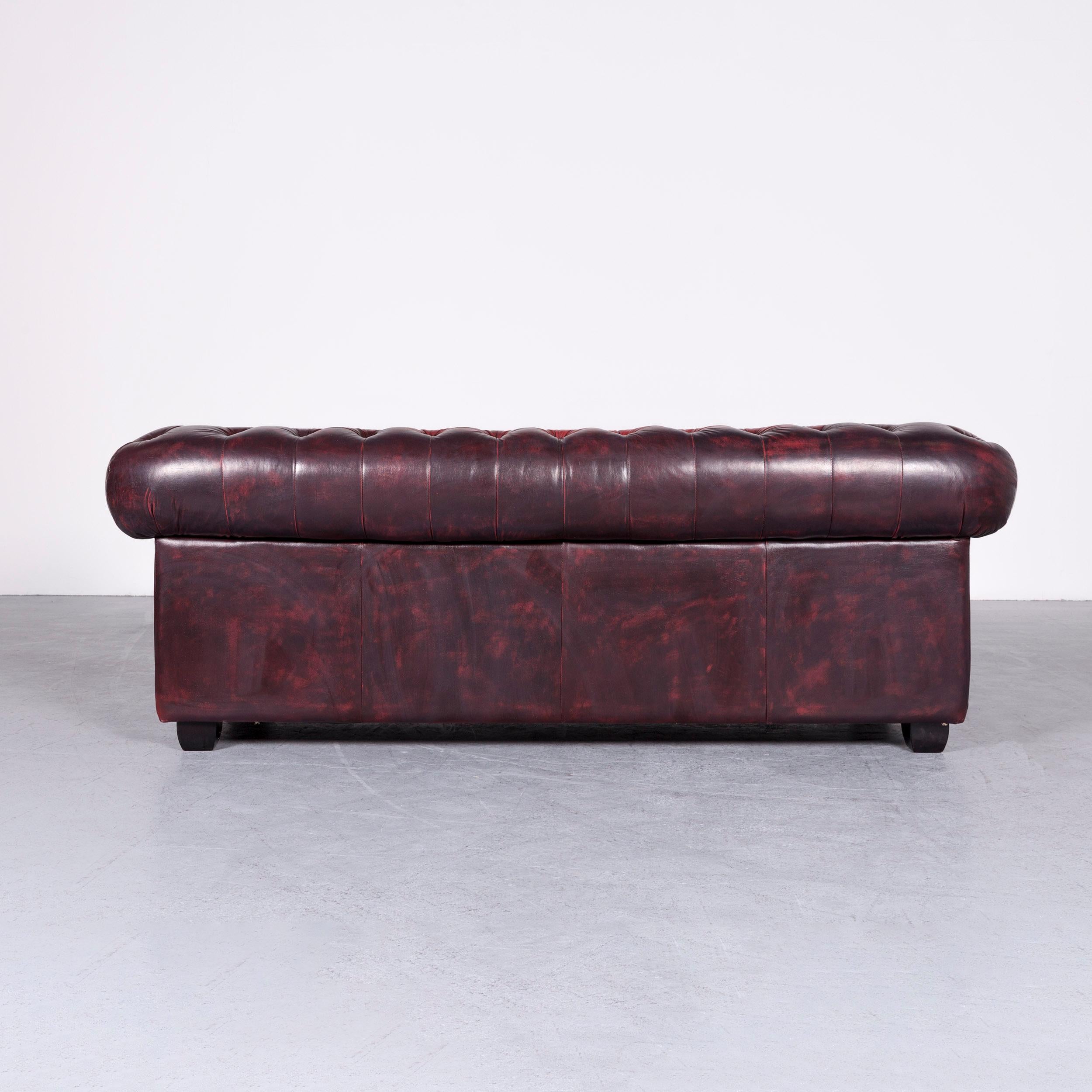Chesterfield Leather Sofa Red Three-Seat Vintage Couch 2