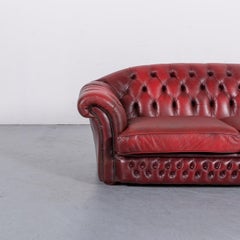 Chesterfield Leather Sofa Red Three-Seat Vintage Retro