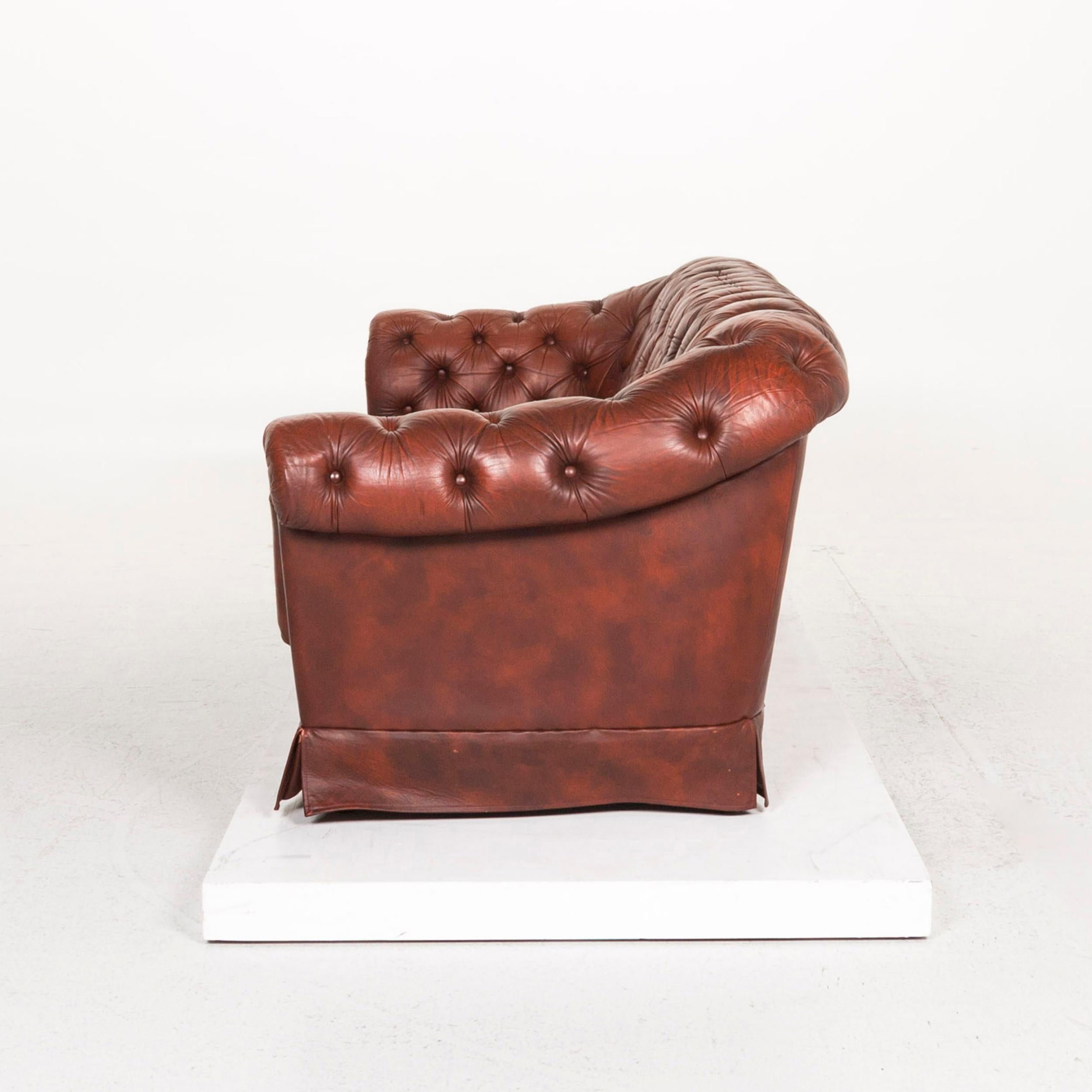 Chesterfield Leather Sofa Red Three-Seat Retro Vintage Couch For Sale 1