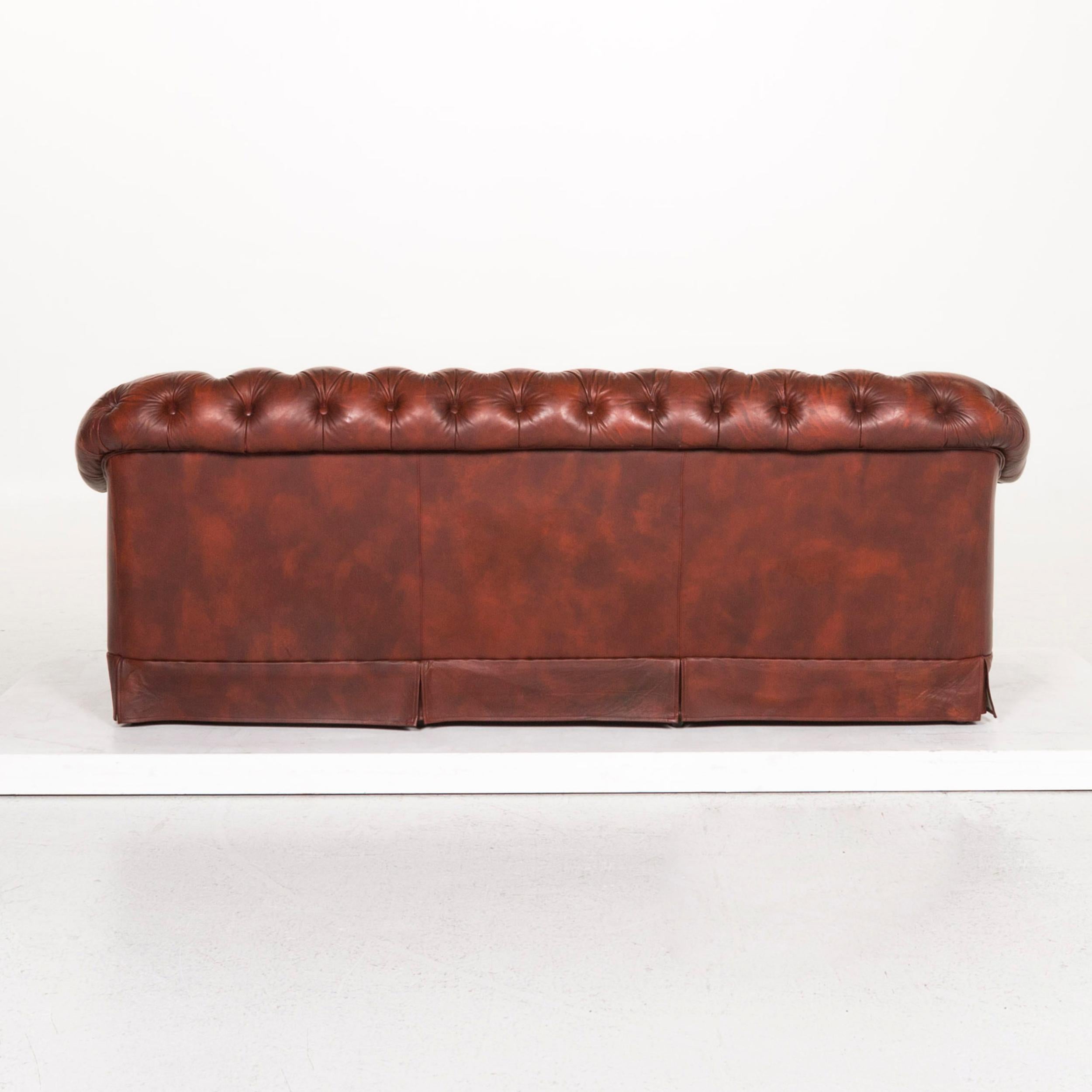 Chesterfield Leather Sofa Red Three-Seat Retro Vintage Couch For Sale 1