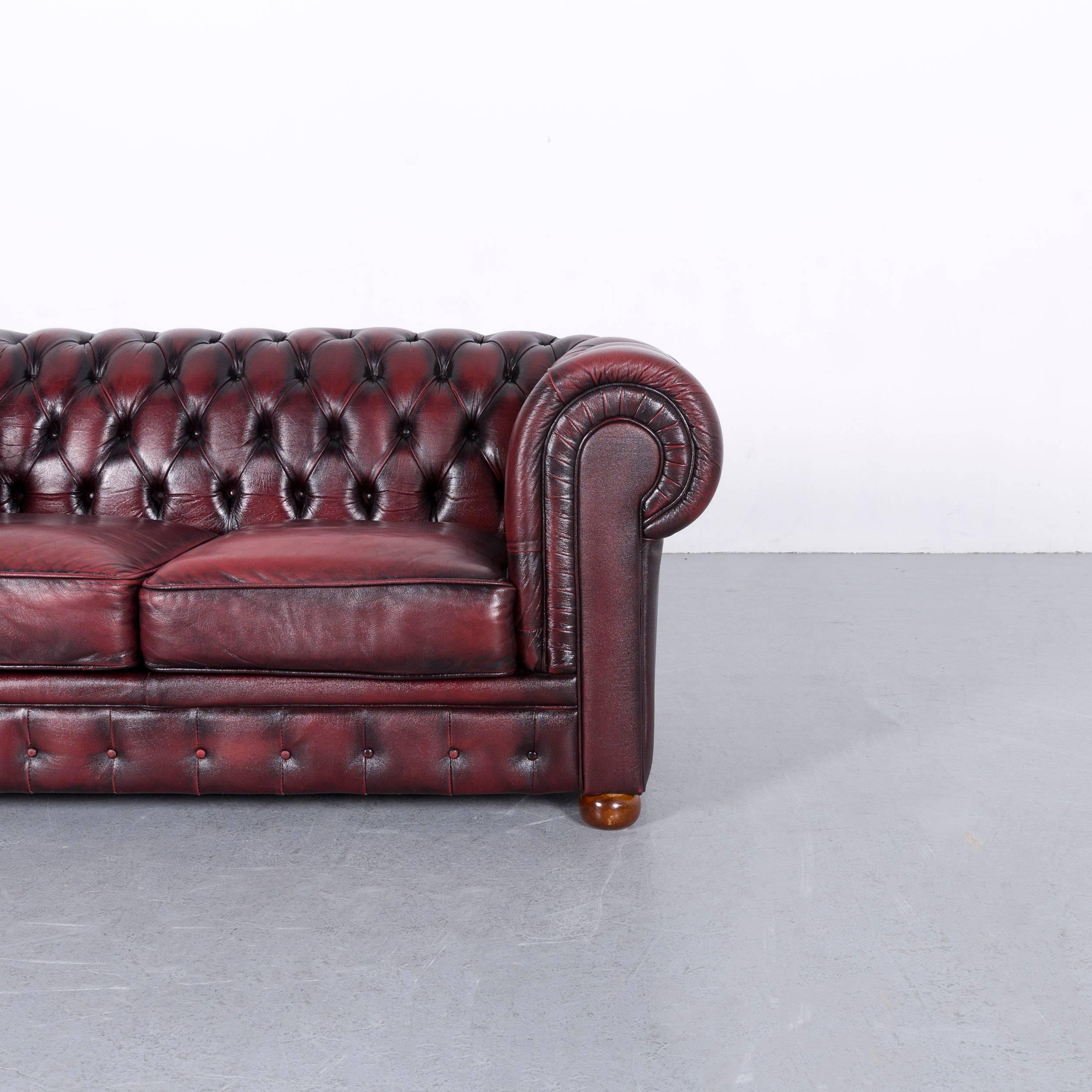 British Chesterfield Leather Sofa Red Two-Seat Couch