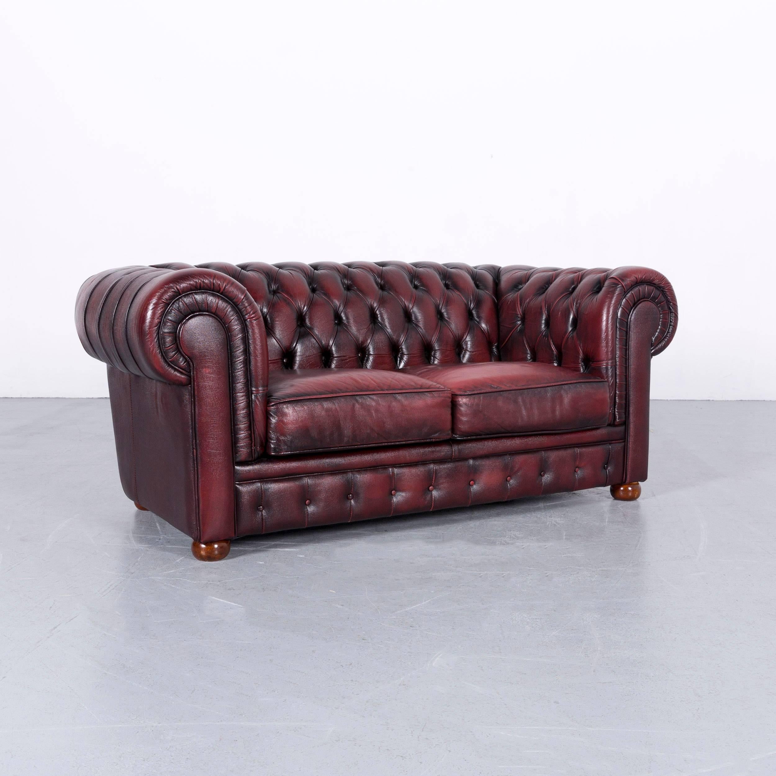 Chesterfield Leather Sofa Red Two-Seat Couch 1