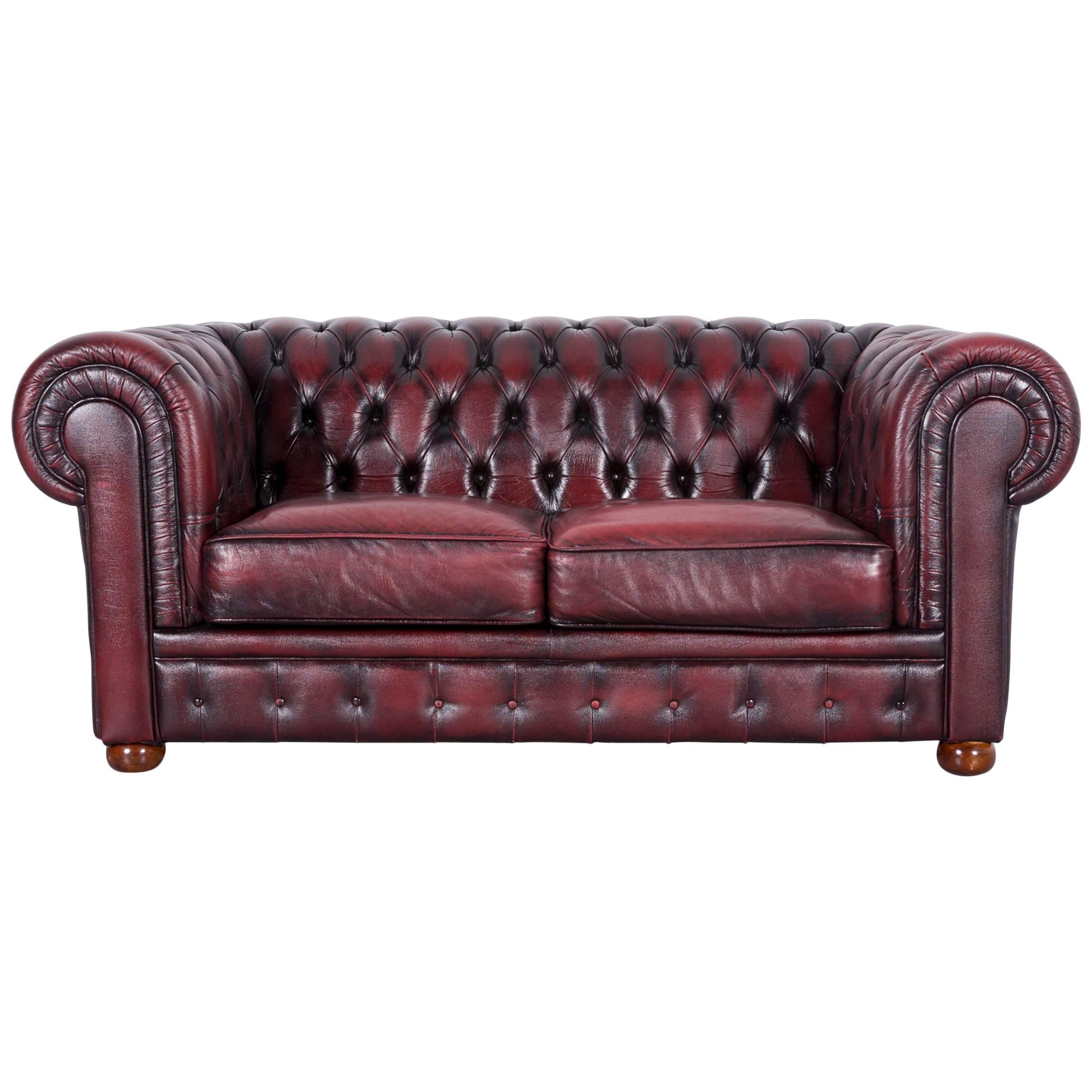 Chesterfield Leather Sofa Red Two-Seat Couch