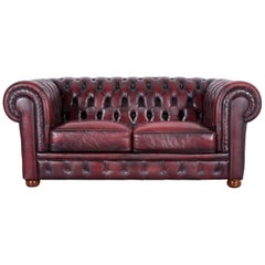 Chesterfield Leather Sofa Red Two-Seat Couch