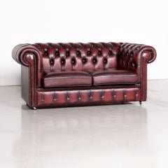 Chesterfield Leather Sofa Red Two-Seat Vintage Couch