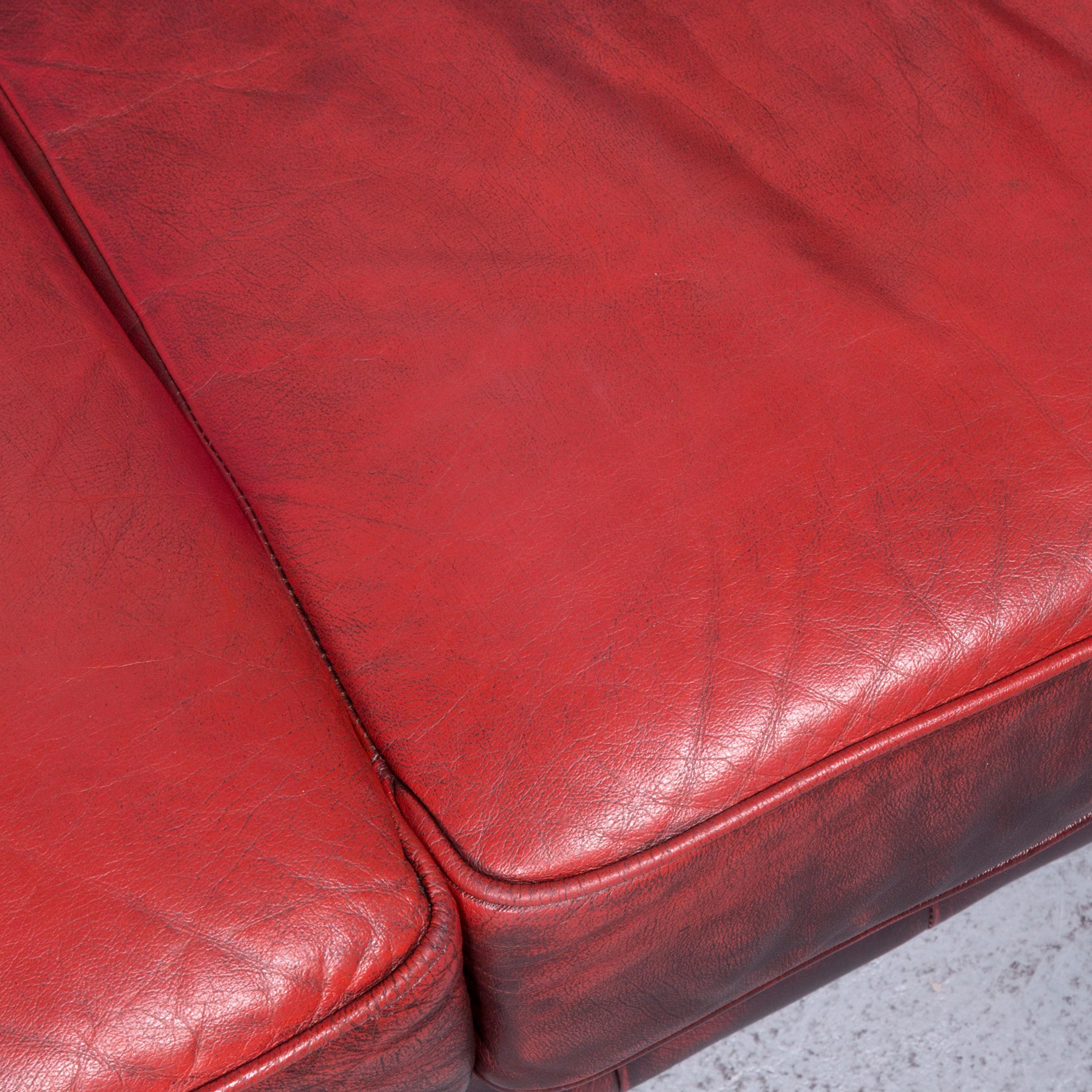 Chesterfield Leather Sofa Red Two-Seat Vintage Couch 1