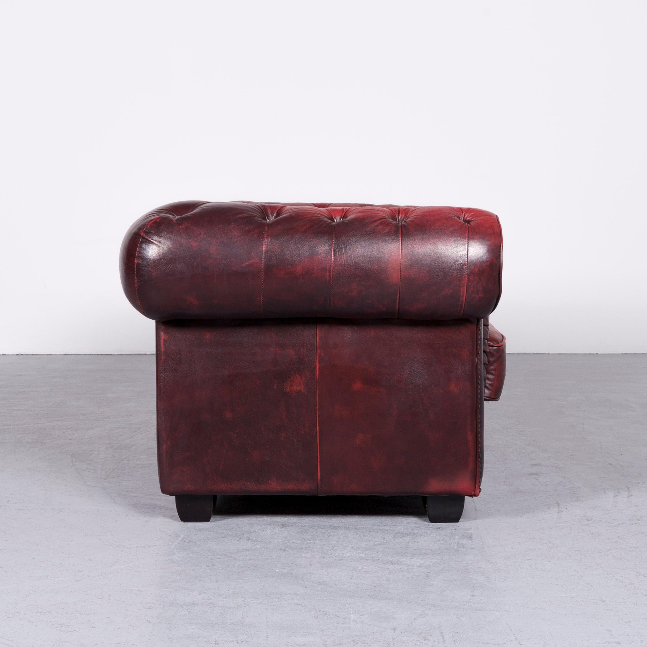 Chesterfield Leather Sofa Red Two-Seat Vintage Couch 3