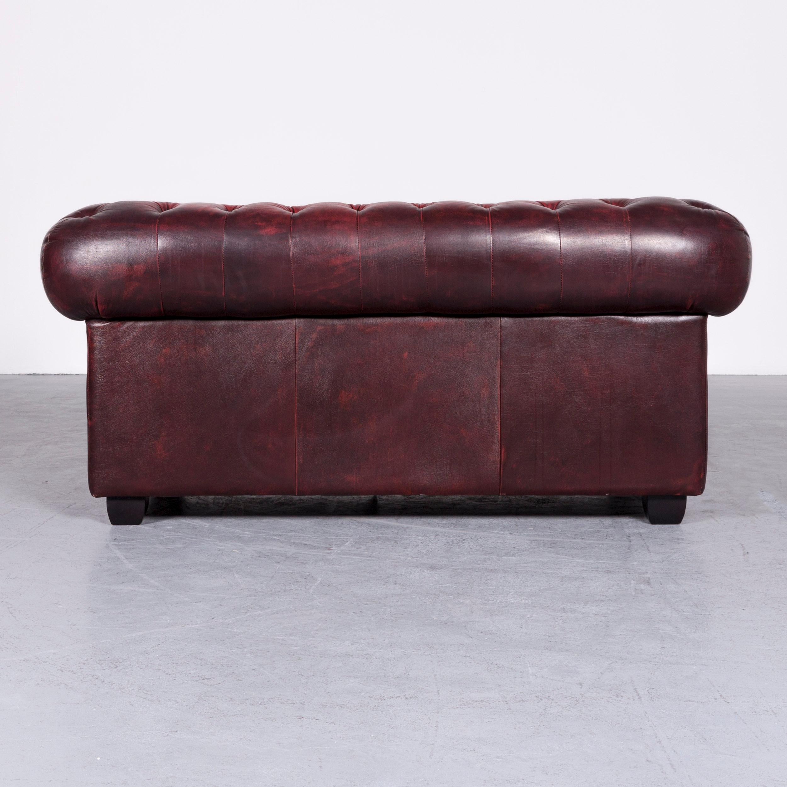 Chesterfield Leather Sofa Red Two-Seat Vintage Couch 4