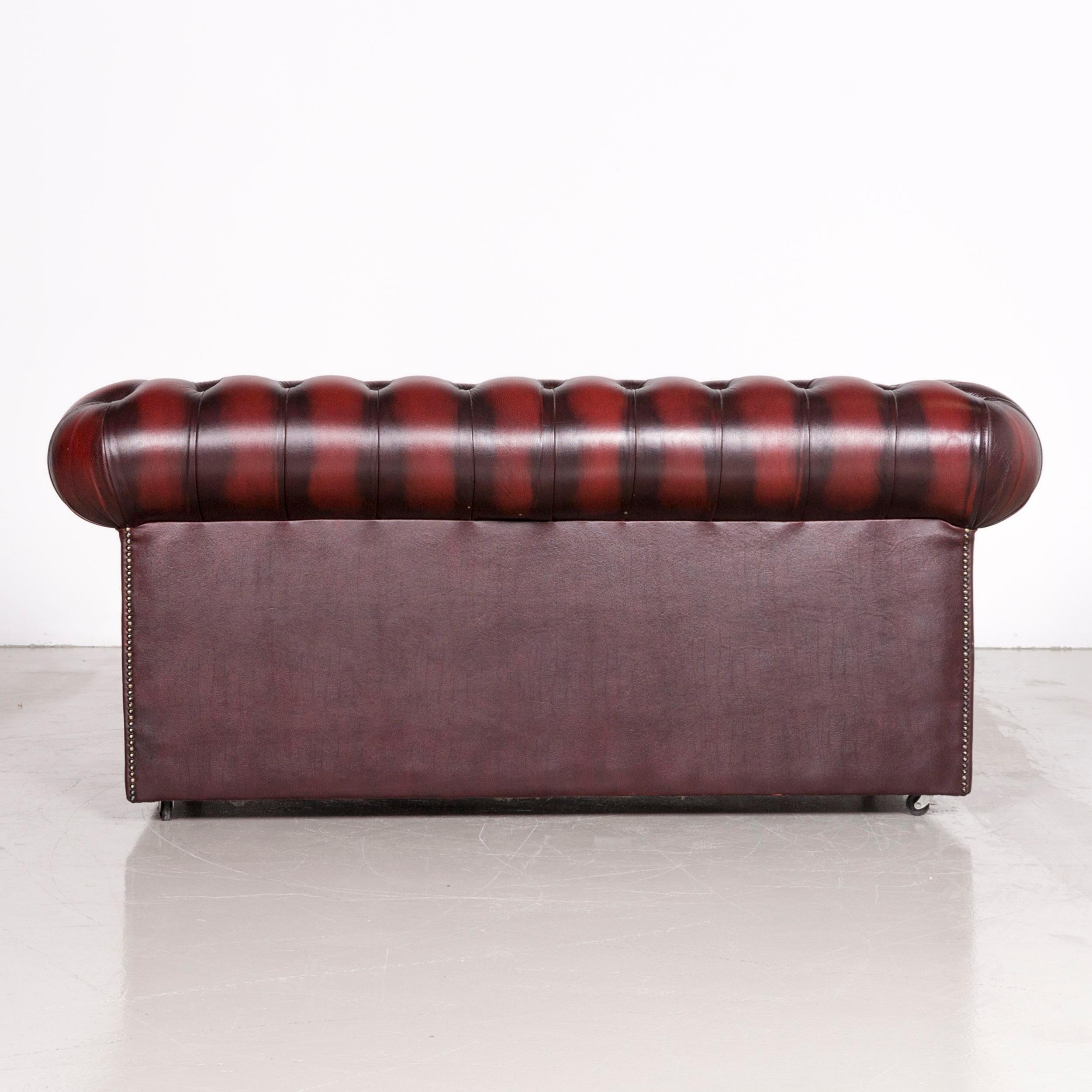 Chesterfield Leather Sofa Red Two-Seat Vintage Couch 2