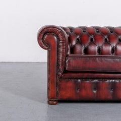 Chesterfield Leather Sofa Red Two-Seat Vintage Retro