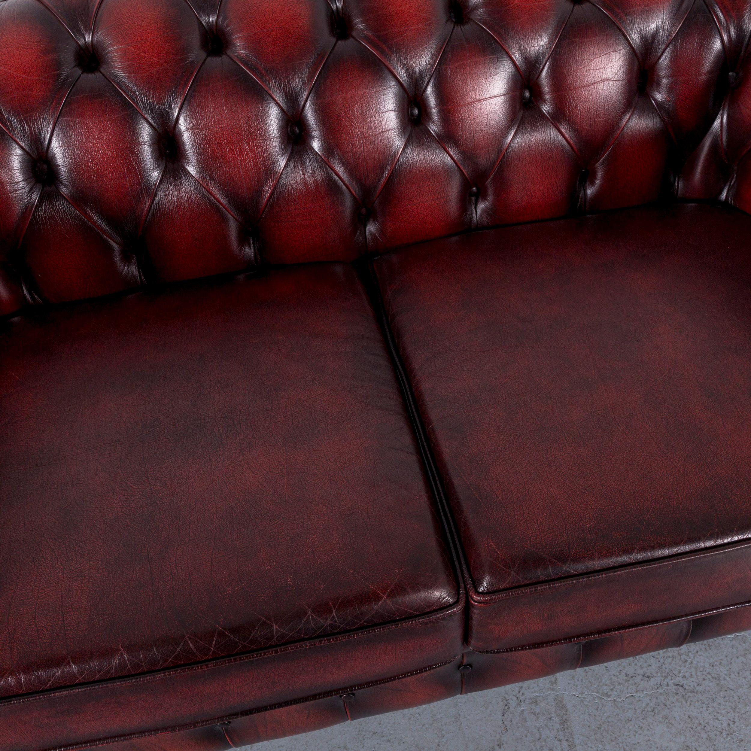 Contemporary Chesterfield Leather Sofa Red Two-Seat Vintage Retro