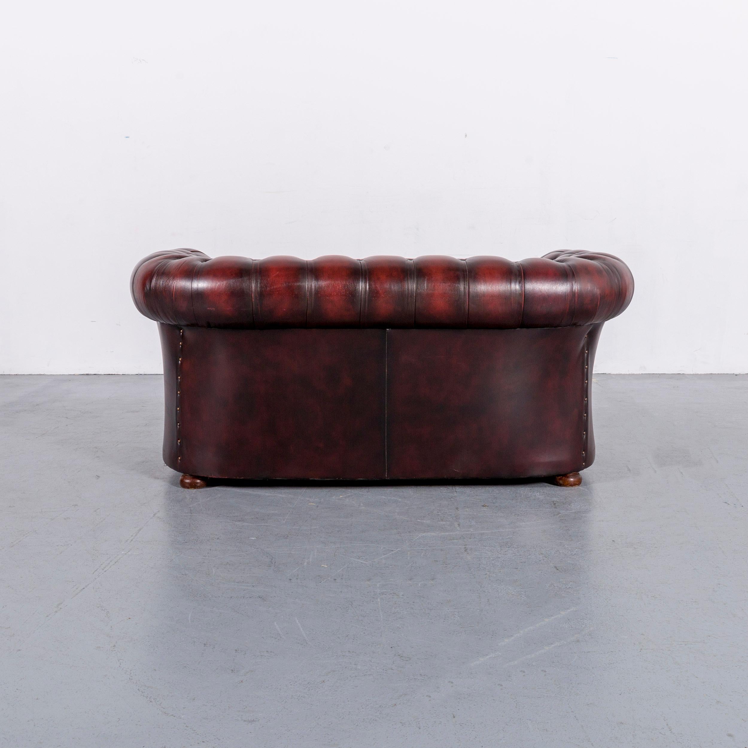 Chesterfield Leather Sofa Red Two-Seat Vintage Retro 3