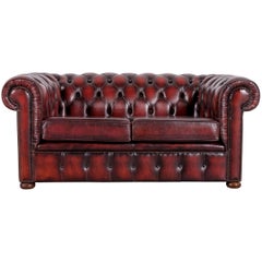 Chesterfield Leather Sofa Red Two-Seat Vintage Retro