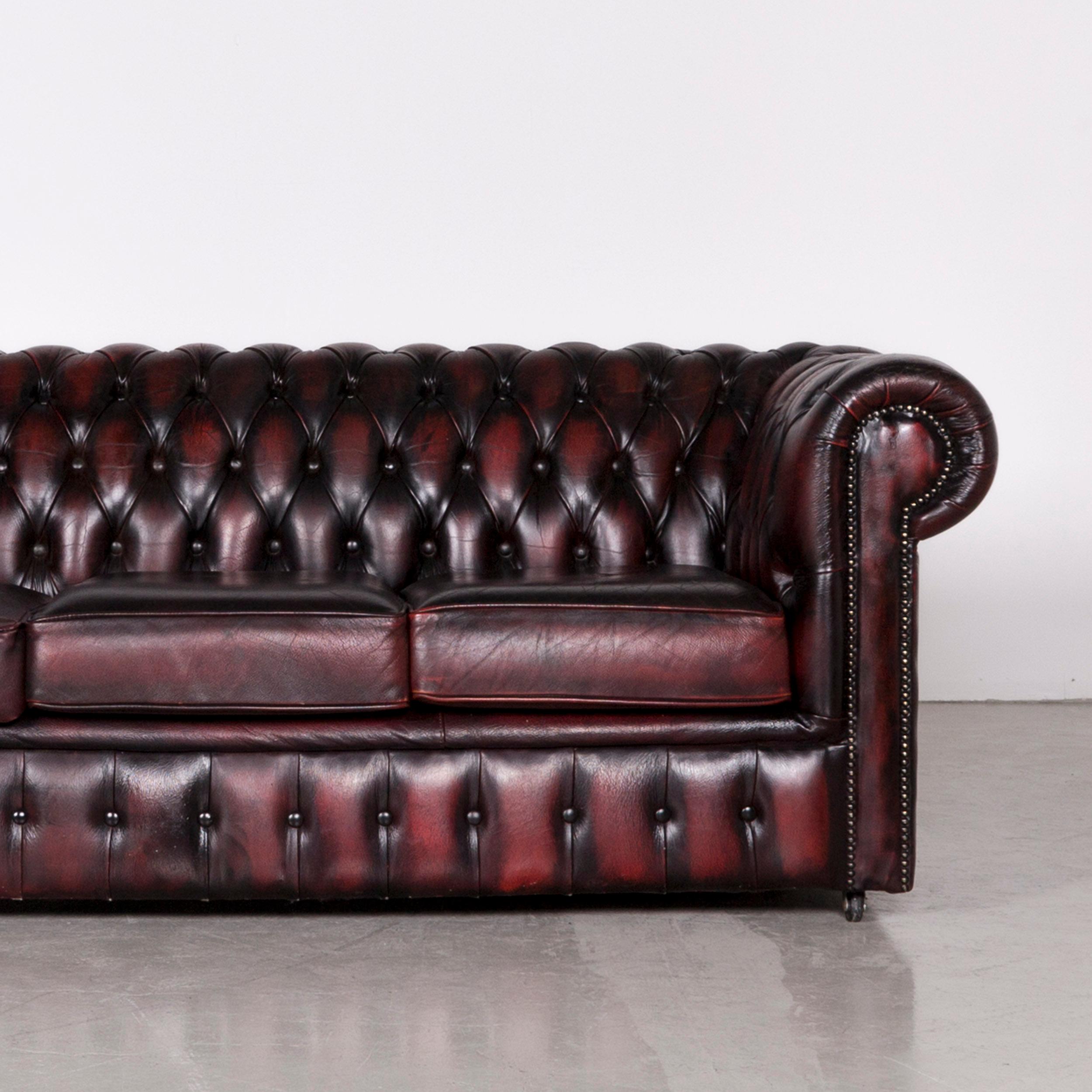 Contemporary Chesterfield Leather Sofa Red Vintage Two-Seat Couch