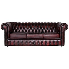 Chesterfield Leather Sofa Red Vintage Two-Seat Couch