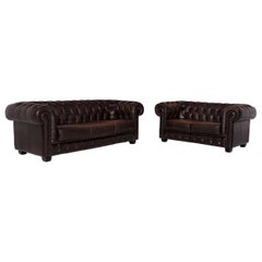 Chesterfield Leather Sofa Set Brown 1 Three-Seat 1 Two-Seat Couch