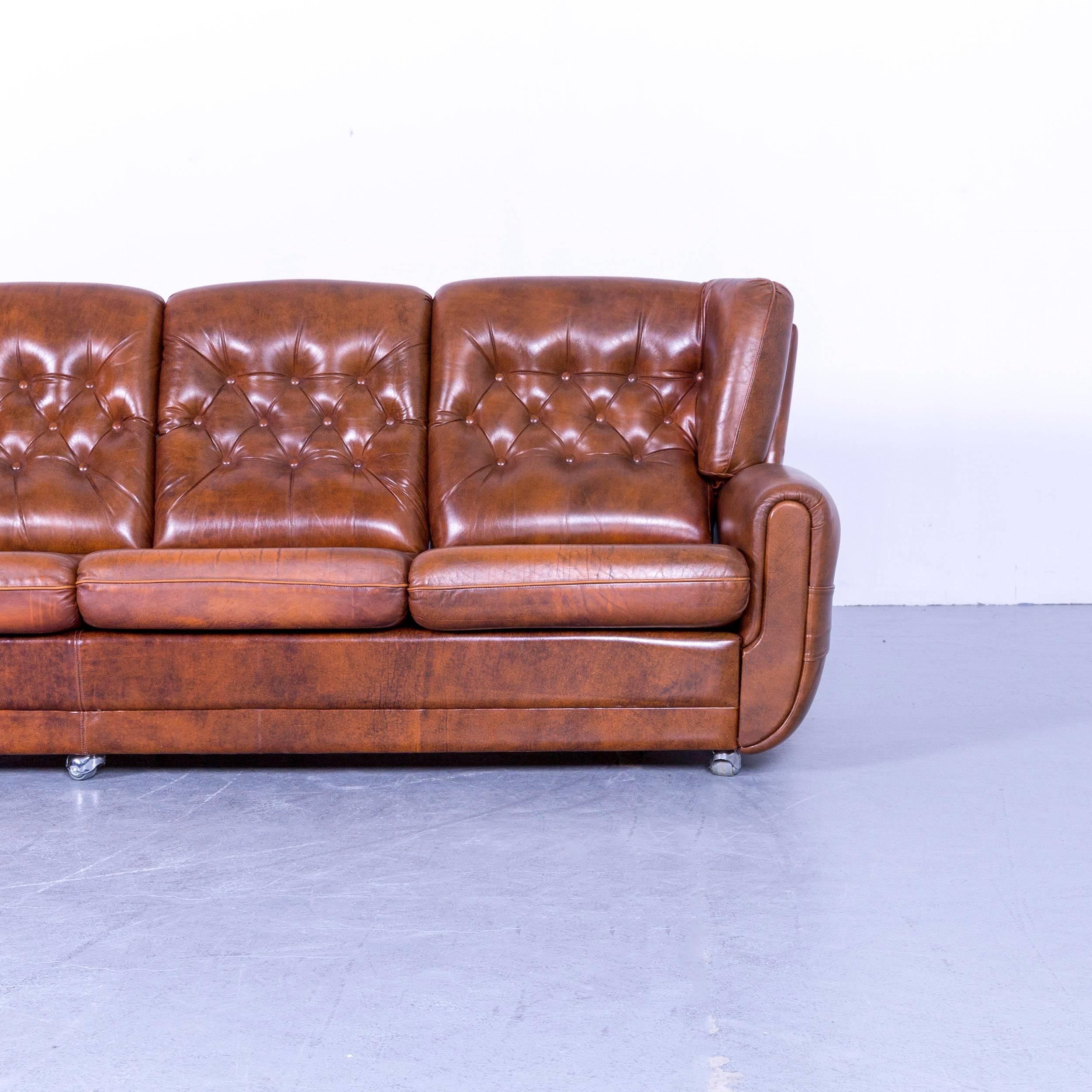 Contemporary Chesterfield Leather Sofa Set Brown Four Seater 2x Armchair
