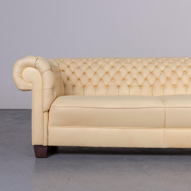 Chesterfield Leather Sofa Set Crème ThreeSeat Couch For Sale at 1stDibs