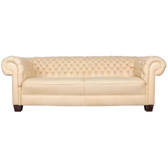 Chesterfield Leather Sofa Set Crème Three-Seat Couch