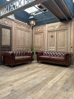 Chesterfield Leather Sofa Set, England, circa 1970