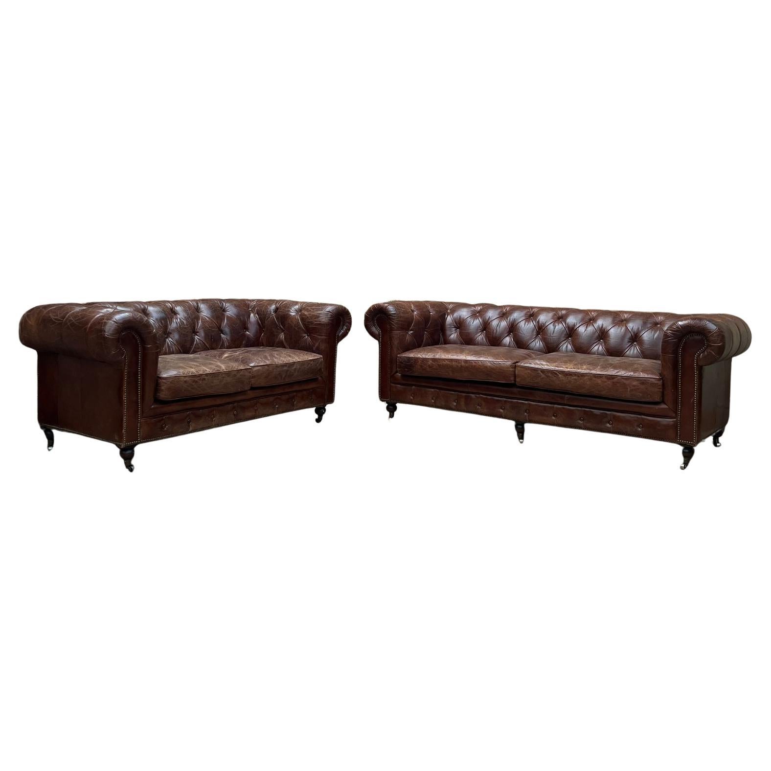 Chesterfield Leather Sofa Set, England, circa 1970 For Sale