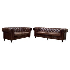 Chesterfield Leather Sofa Set, England, circa 1970