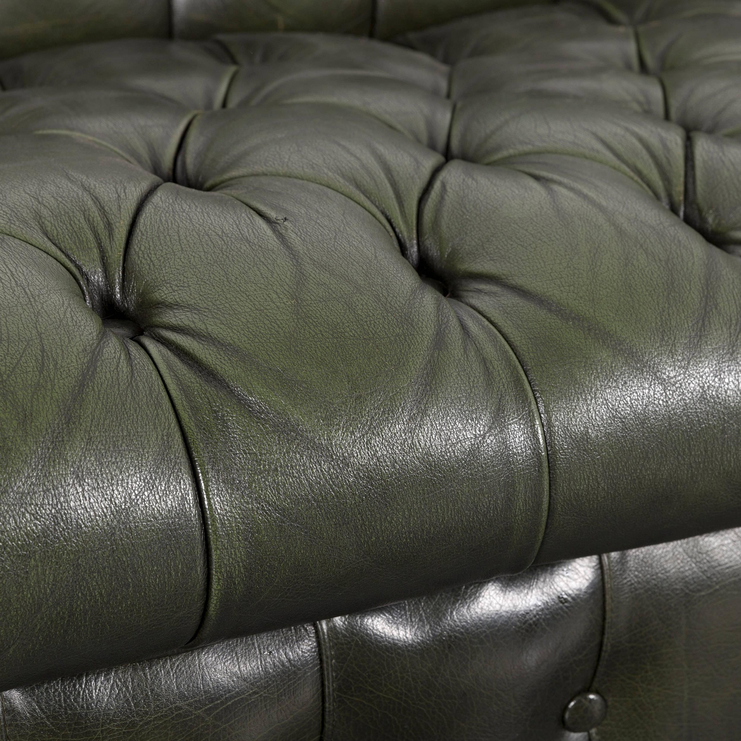 British Chesterfield Leather Sofa Set Green Three-Seat Club Chair