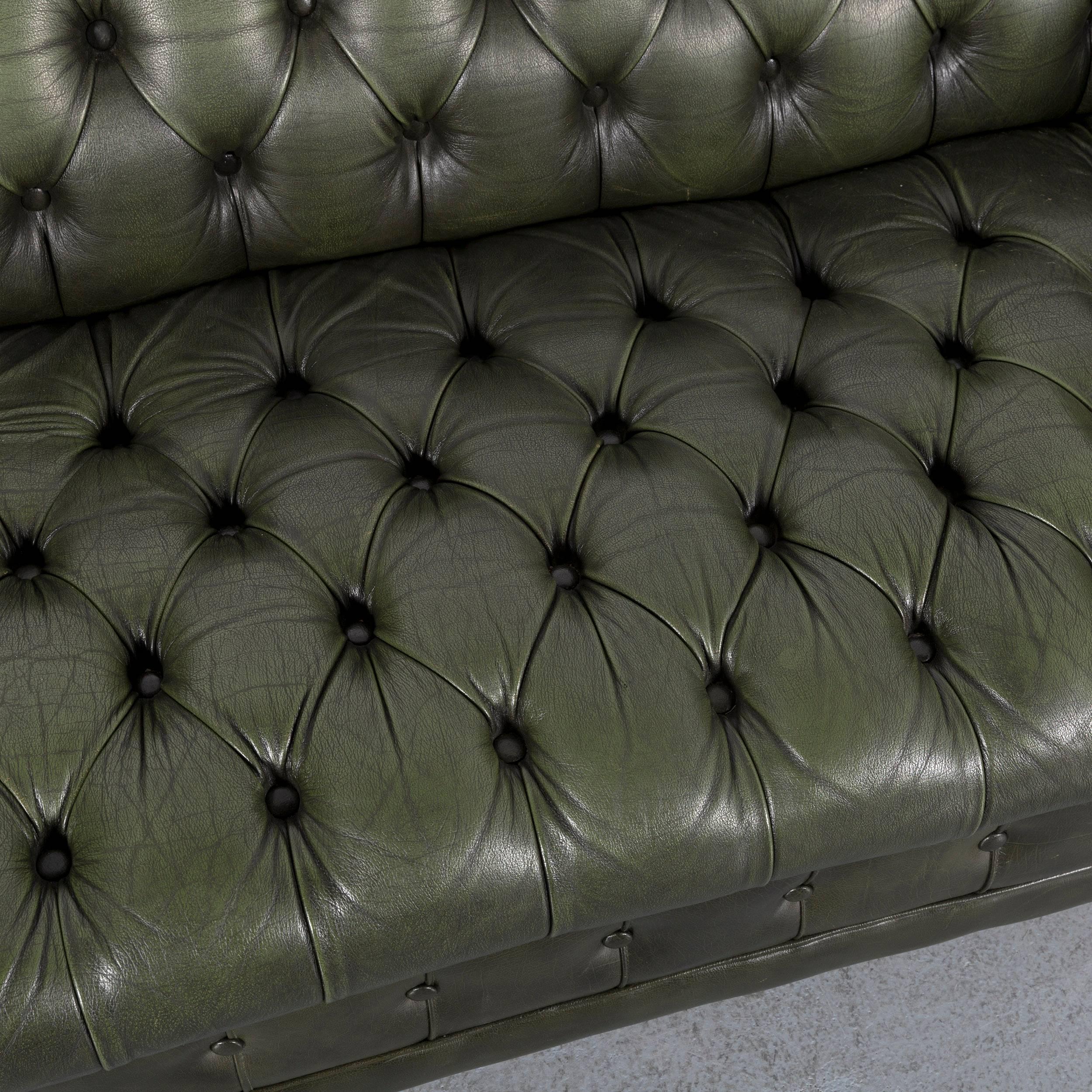 Chesterfield Leather Sofa Set Green Three-Seat Club Chair In Good Condition In Cologne, DE