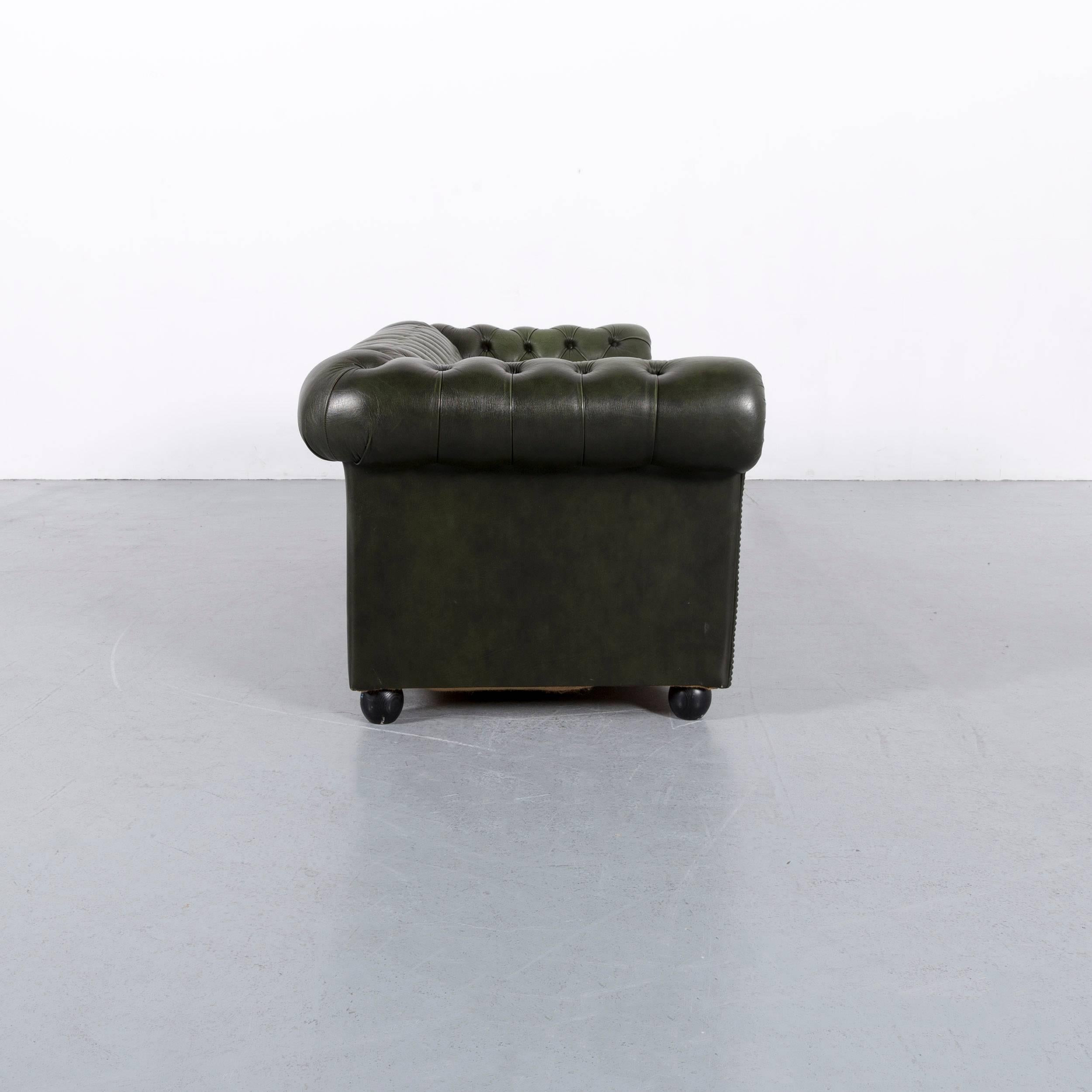 Chesterfield Leather Sofa Set Green Three-Seat Club Chair 1