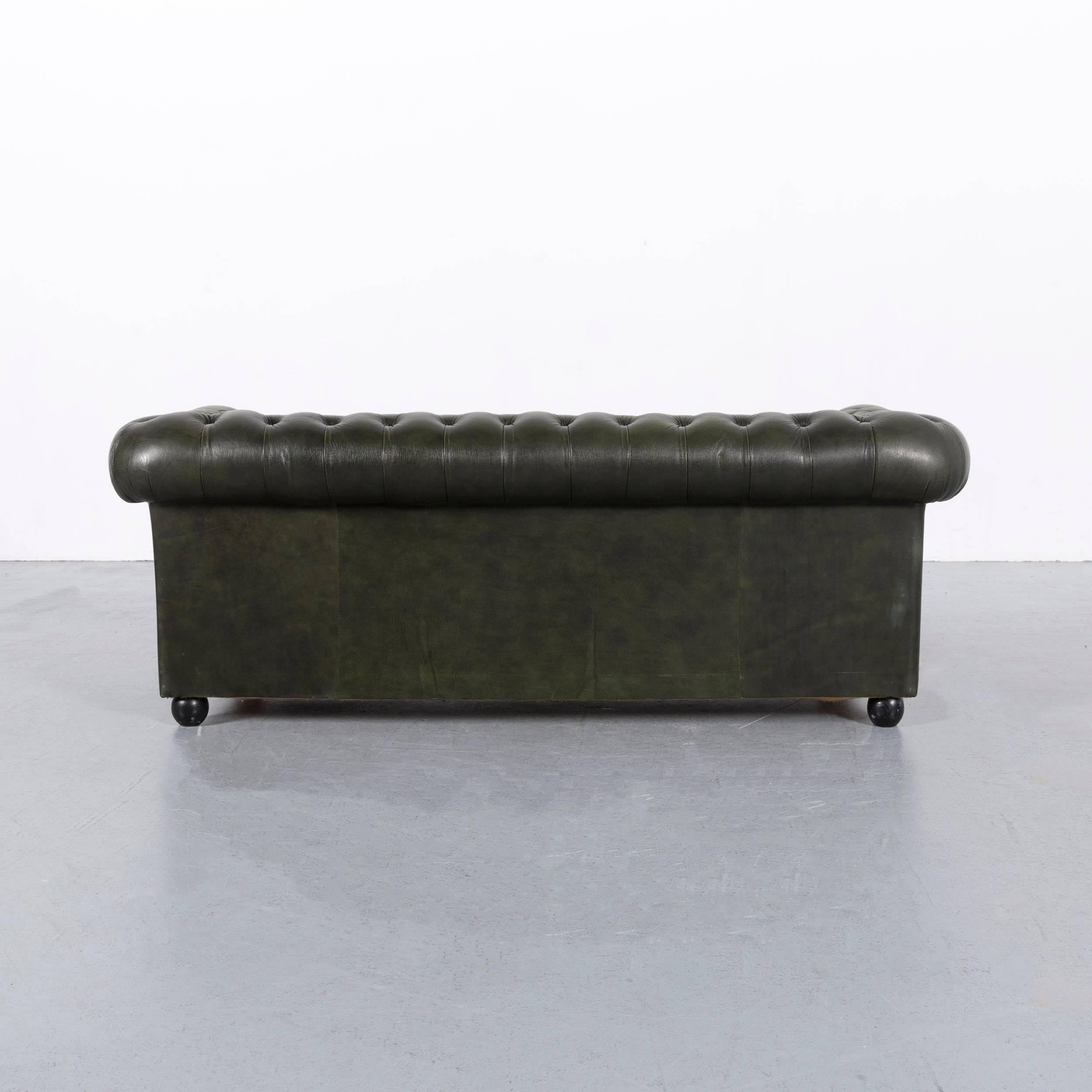 Chesterfield Leather Sofa Set Green Three-Seat Club Chair 2