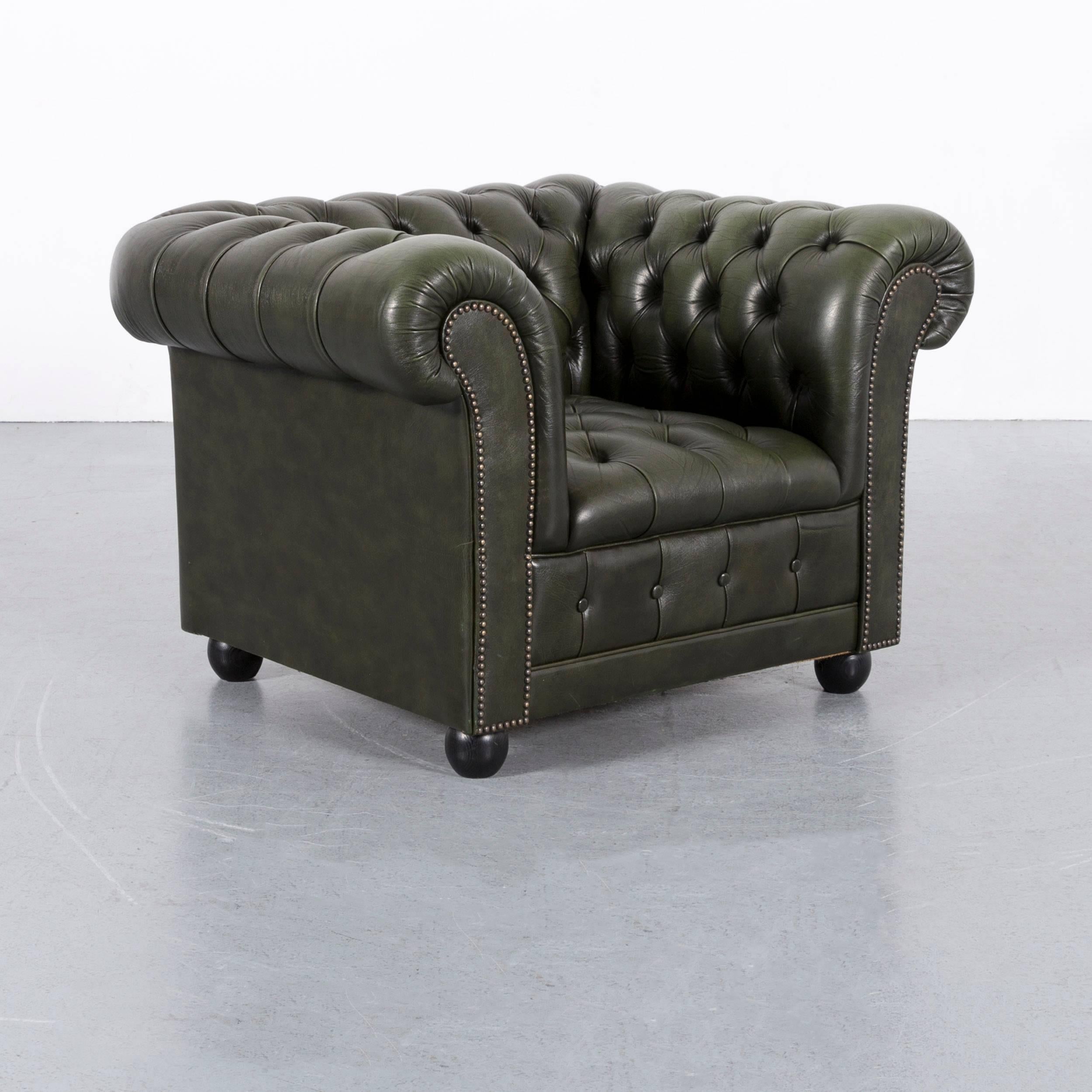 Chesterfield Leather Sofa Set Green Three-Seat Club Chair 3