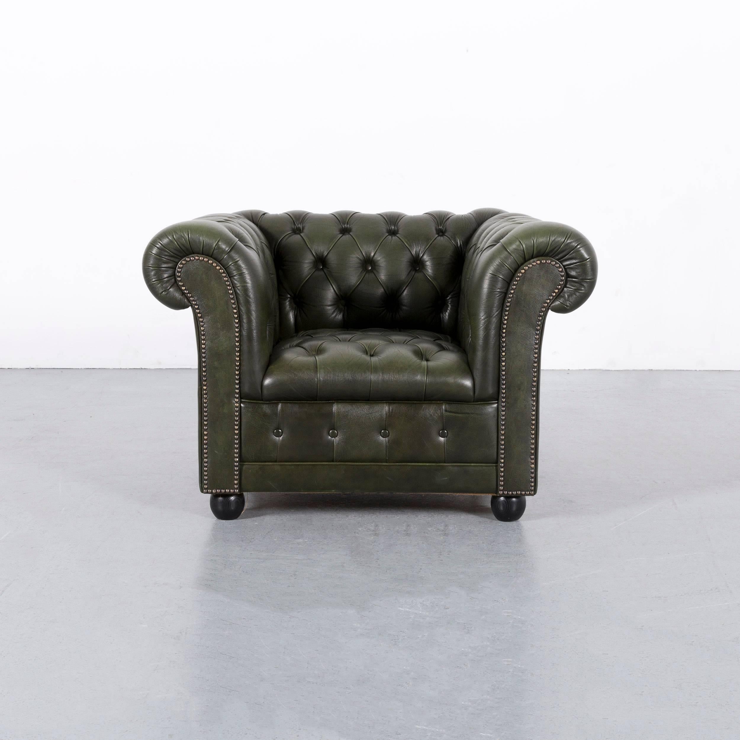 Chesterfield Leather Sofa Set Green Three-Seat Club Chair 4