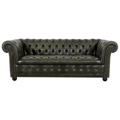 Chesterfield Leather Sofa Set Green Three-Seat Club Chair